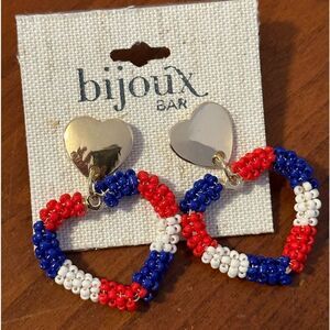 Bijoux Bar heart shaped patriotic beaded earrings